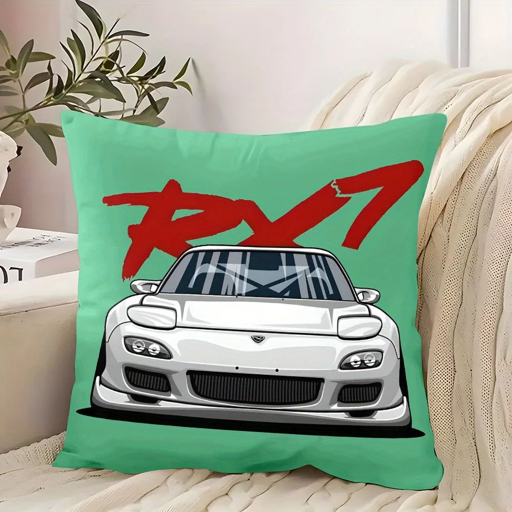 Sports Car Pillow Cover Short Plush Bright Green Red White Design  Zipper Cushion Case for Living Room Bedroom Study Decor