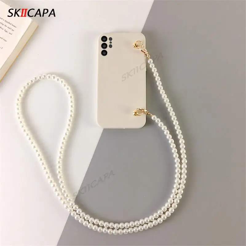 Crossbody Halskette Perle Kette Lanyard Silikon Fall Für Samsung S24 Ultra S24plus Kamera Schützen Soft Cover Für Galaxy A15 A05S