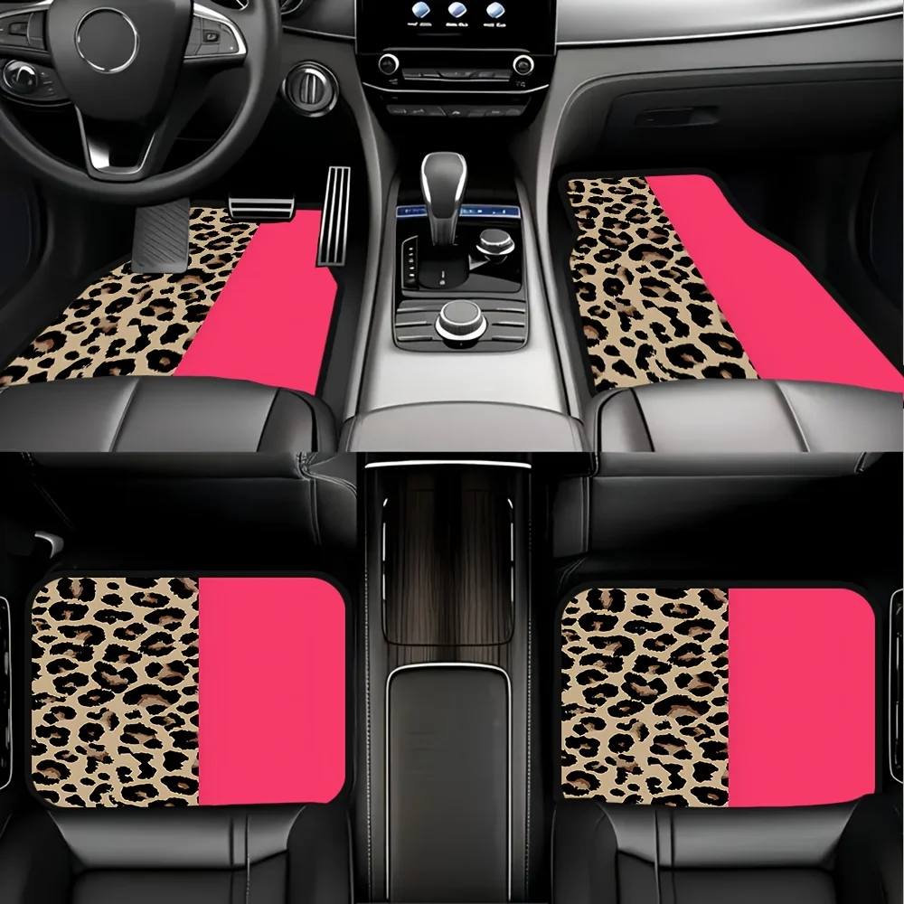 A Set Of Four Leopard Print Stylish Car Floor Mats, Durable And Suitable For Various Vehicle Models, Makes A Perfect Gift For Ca