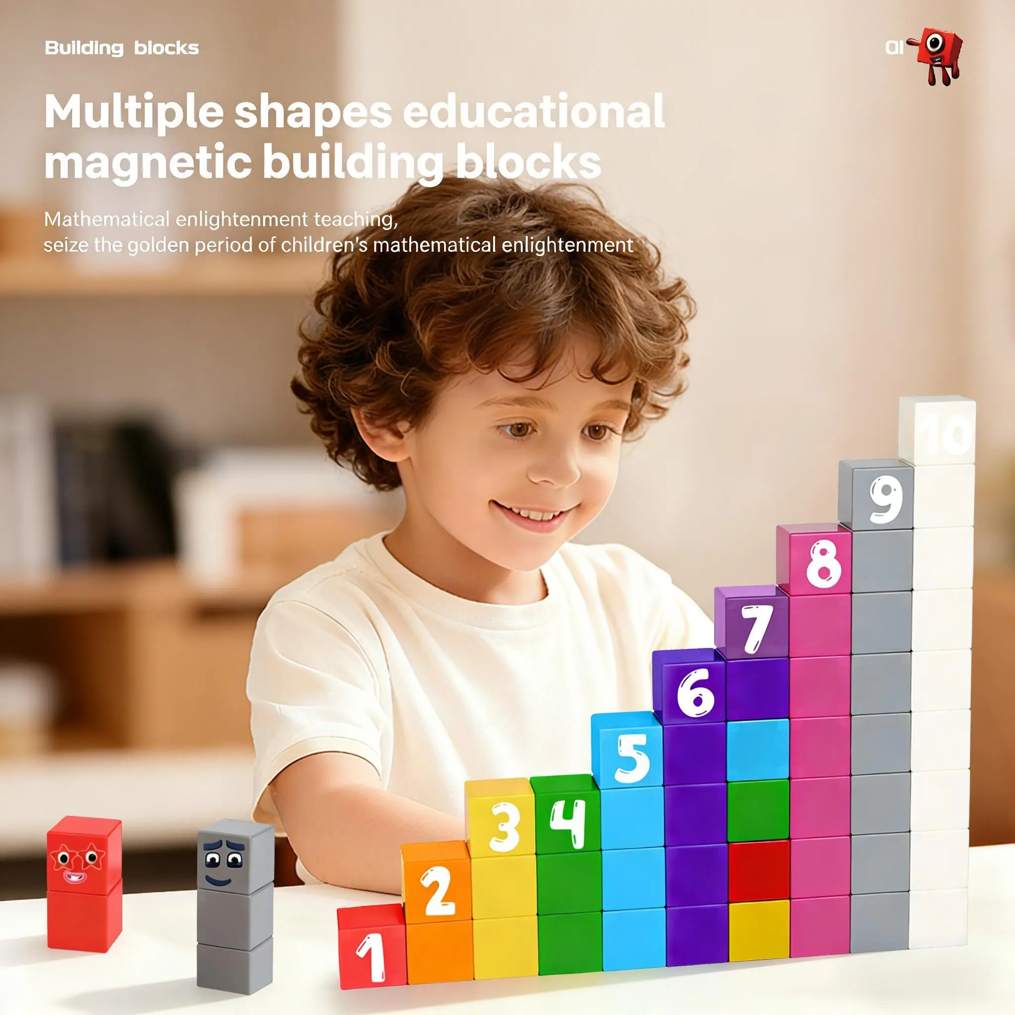 

1Set Colorful Magnetic Cube Blocks, Cartoon Math STEM Educational Toy, Toddler Birthday & Christmas Gift