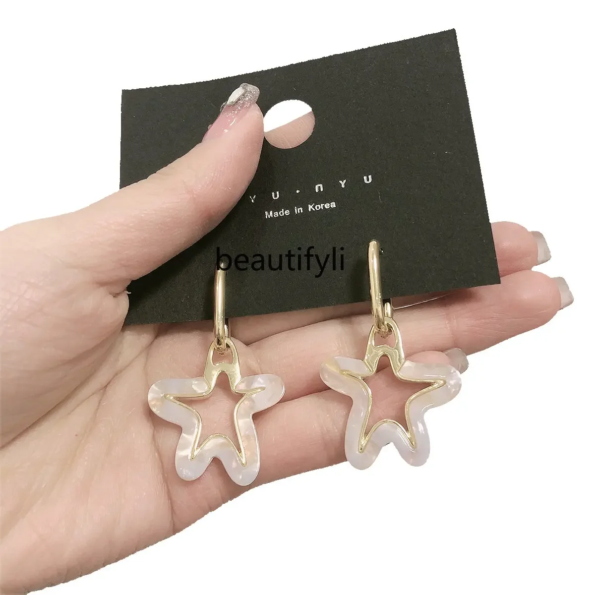 yj Earrings New Special-Interest Design Fritillary Ear Clip Pentagram Earrings