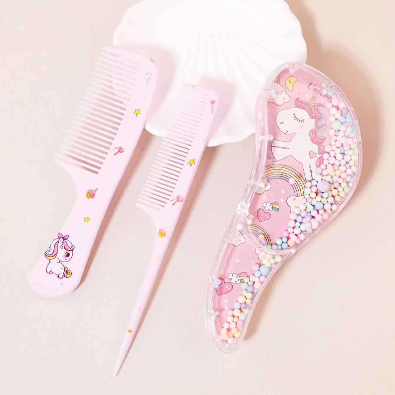 3-teiliges Cartoon-Kamm-Set, Nass- und Trockenanwendung, Haarstyling, geeignet für jede Haartyp, Geschenkset, speziell für Echthaarperücken – Detail 13