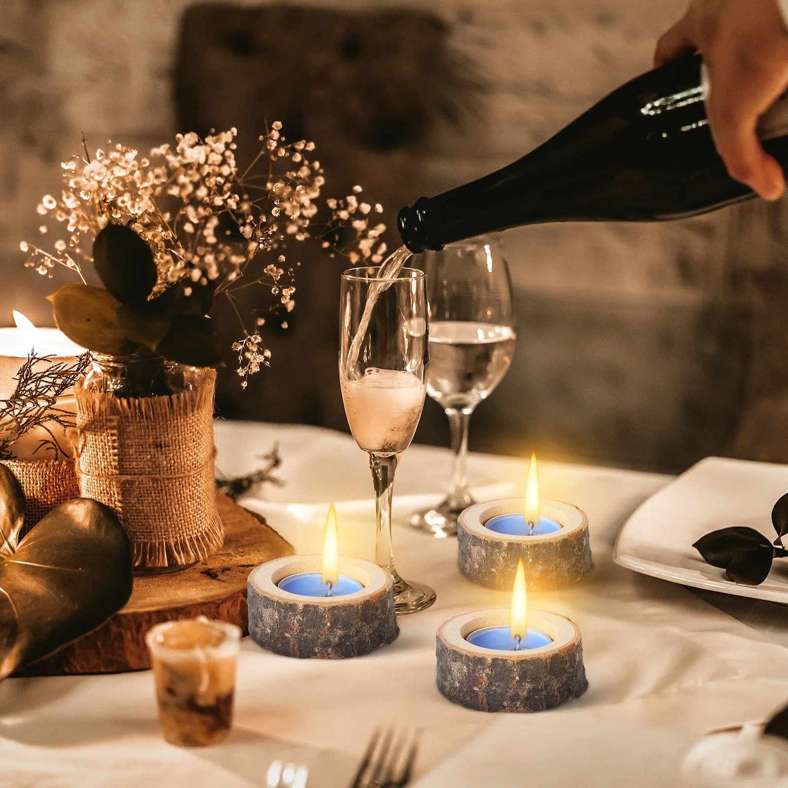 

24 pcs Wooden Tealight Holders Rustic Table Decor For Dining Coffee Nightstand Centerpiece Wedding Party Home Decoration