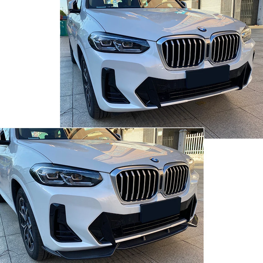 2022 To Up Glossy Black Carbon FIber For BMW X3 X4 G01 G02 M Pack Front Bumper Lip Body Kit Spoiler Splitter Bumper Canard Lip