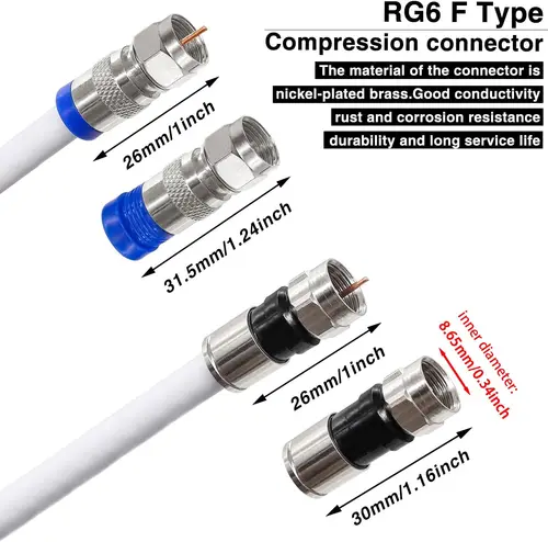Imagen 2 del producto Herramienta de compresión Coaxial Kit de engarzado de cables coaxiales con 20 piezas Conectores RG6 estilo F Pelacables coaxiales RG6 RG59 ajustables