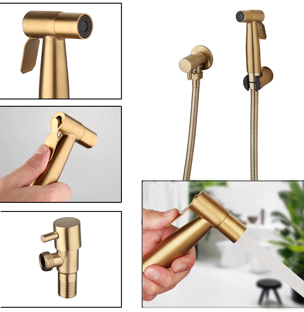 KEMAIDI Brushed Gold Bathroom Bidet Faucet Handheld Spray Brass Mixer Wall Mounted Hand Spray Dual Water Way 1 Handle Mixer Tap