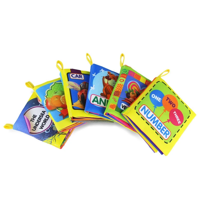 6 buah mainan pendidikan anak bayi baru lahir kain lembut buku kain suara kerut-kerut mainan pendidikan pembelajaran dini bayi untuk anak-anak