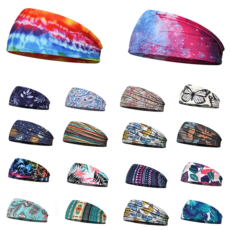 Copricapo da donna elasticizzato turbante copricapo Run Bandage Print Bands palestra fasce sportive Running Wide Headwrap accessori per capelli