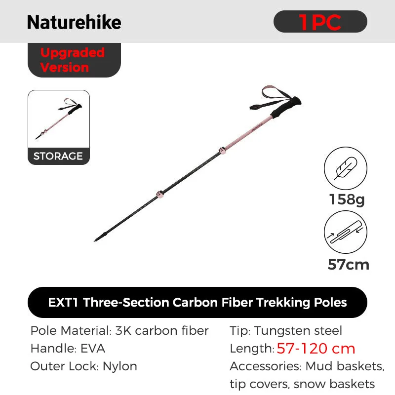 Naturehike 3-teilige Wanderstöcke aus Kohlefaser, ultraleichte Teleskop-Trekkingstöcke, Outdoor-Wandern, Camping, Gehstock 4