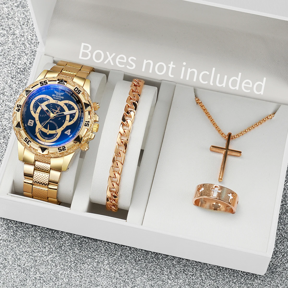 4PCS Men Business Watches Fashion Big Dial Steel Band Male's Analog Quartz Watch Clock Relogio Masculino（Without Box）
