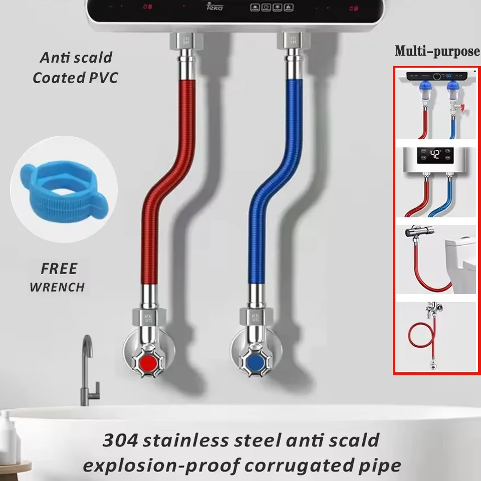 جديد 20-500 سنتيمتر 304 الفولاذ المقاوم للصدأ دش رئيس خرطوم مرنة مكافحة تحرق المغلفة الأنابيب ارتفاع ضغط أنبوب دش الحمام قوي #1