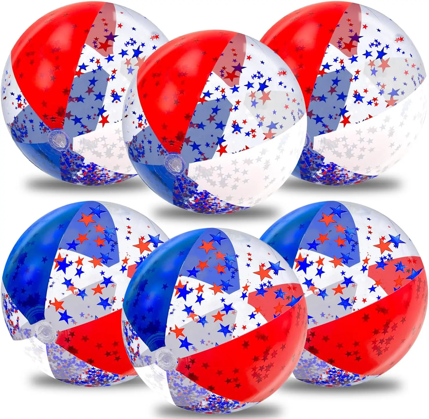 

20 Inch Patriotic Inflatable Beach Balls Bulk, Red White Blue Confetti for Summer Pool Party Decorations & Outdoor Games