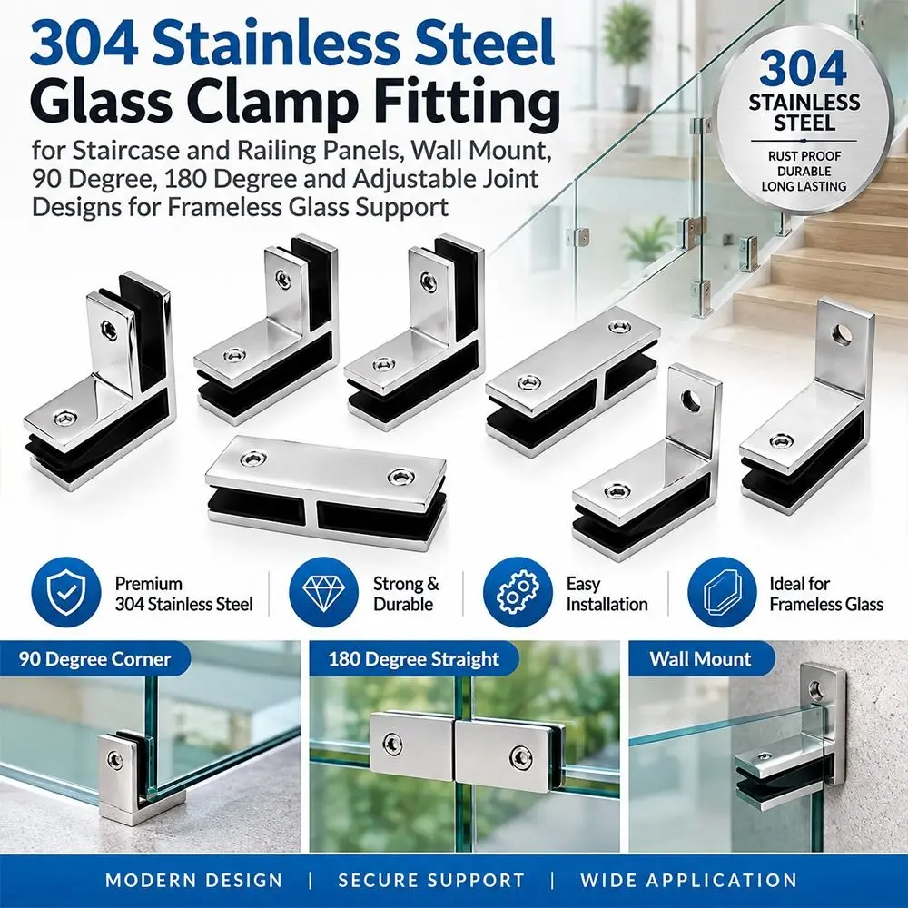 Stainless Steel Glass Clamp Bracket Satin Finish 180 Degree Stainless Steel Glass Clamp Heavy Duty 90 Degree