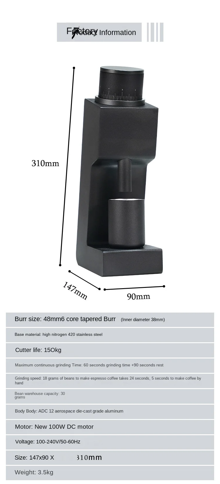 Household Electric Coffee Grinder 38mm Cone Knife Disk SOE Coffee Hand Grinding Grainer Semi-automatic Maker for You Food Mixer