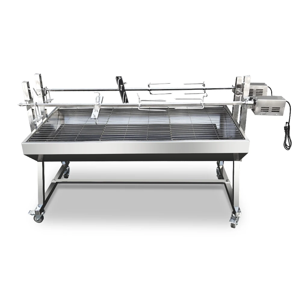 Dual Fuel Double Roast Position Spit Braai Gas Charcoal Double Lamb Hog Spit Rotisserie Roaster Grills Outdoor BBQ