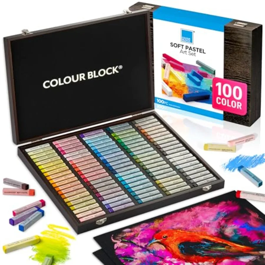 

Soft Pastels for Artists - 100 Colors Square Chalk Pastels Set in Wooden Box - Vibrant Pigments Art Kit for Painting Drawing Sk