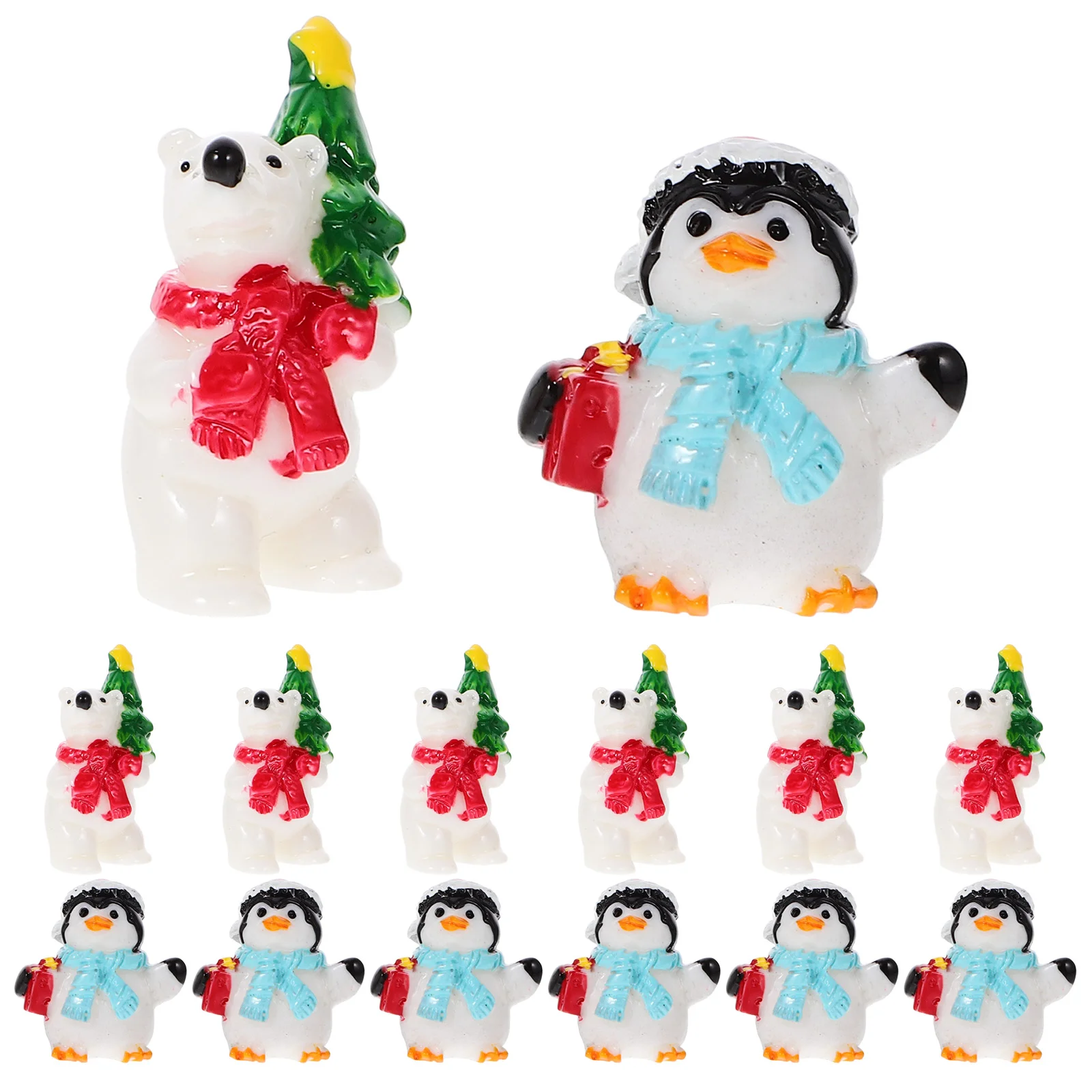 

20 Pcs Christmas Miniatures Resin Sturdy Mini Xmas Decor Penguin Bear Figurines Desktop Garden Party Supplies Festive Gift