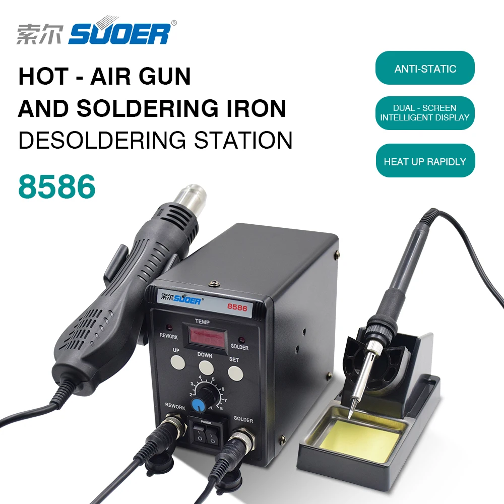 Digital Portable ESD Rework Station Hot Air Gun Electric Soldering Irons Welding Machine New Model SMD Soldering Station 2 in 1