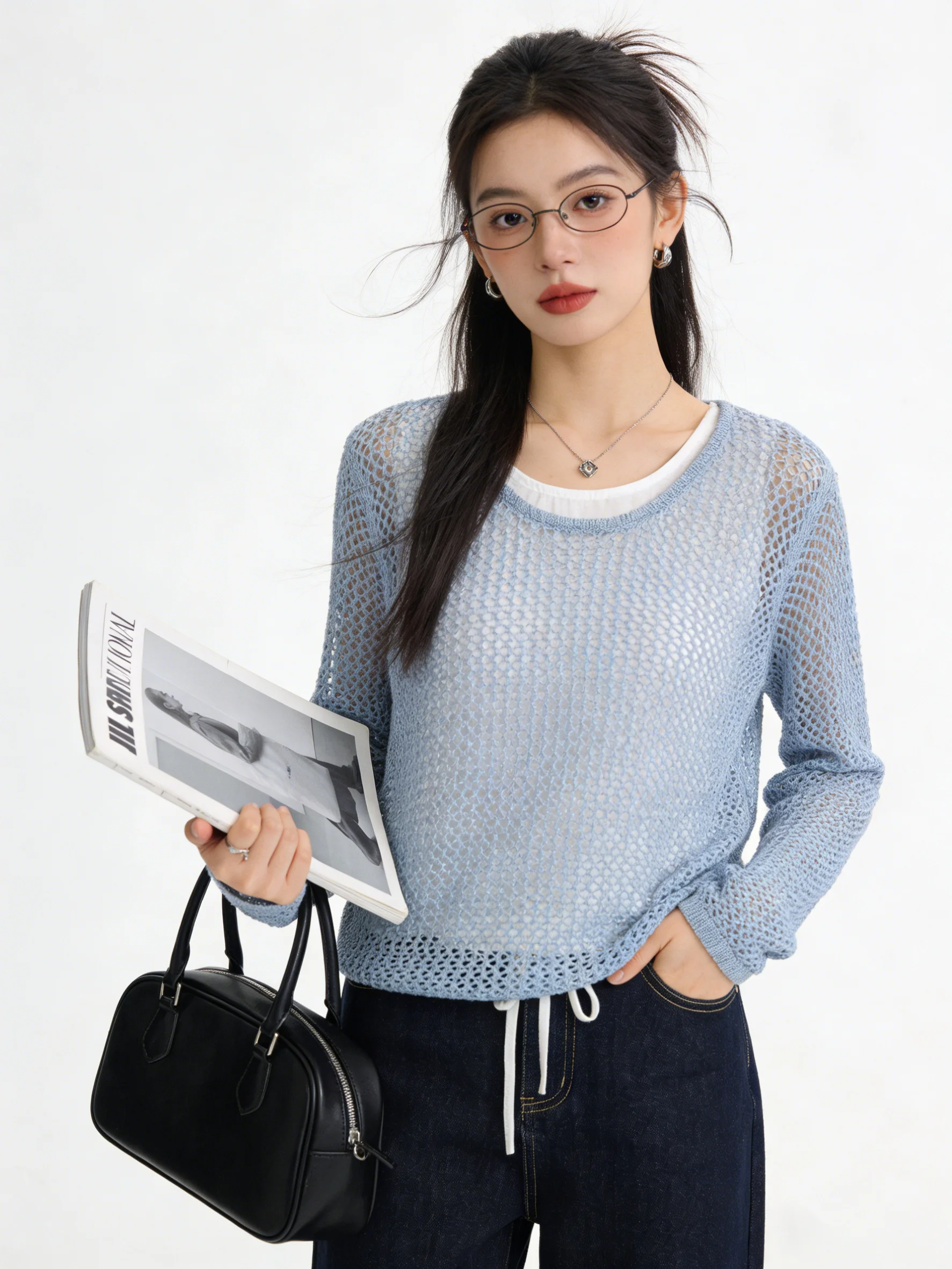 

Skin-Friendly Long-Sleeve Vest Set Commute-Worthy Tie-Detail Inner Wear Anti-Uv Light-Weight Breathable Summer Outfit