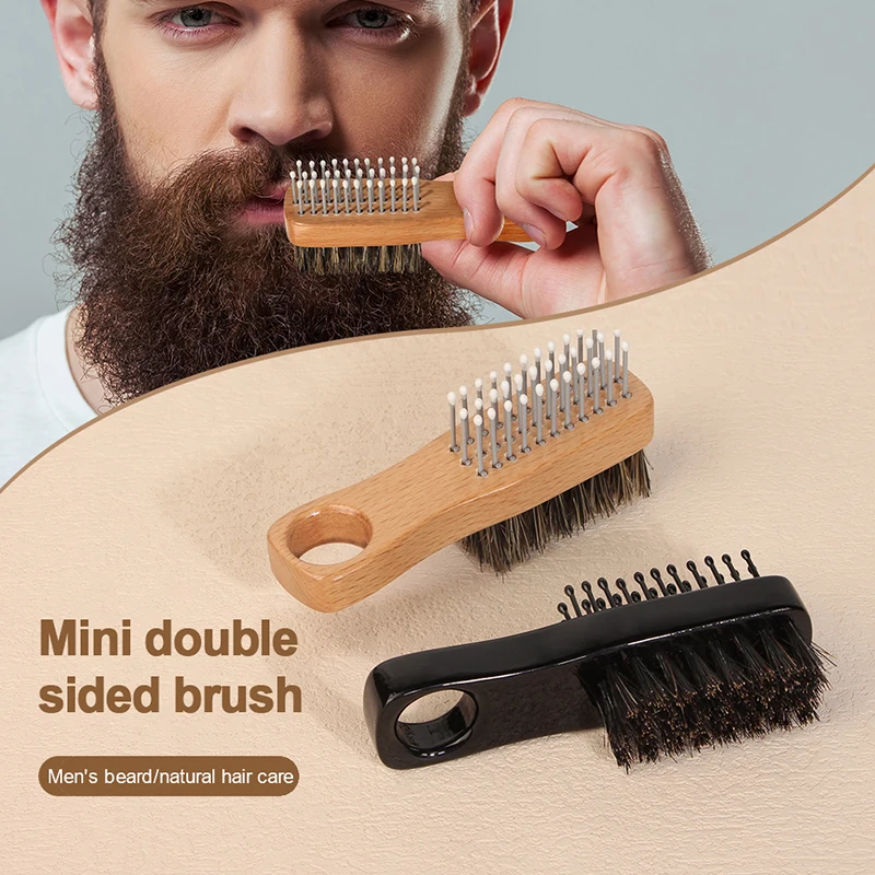 1PCS Men Boar Bristle Hair Brush Natural Wooden Wave Brush For Male Beard Hairbrush Dual-Purpose Double-Sided Beard Brush