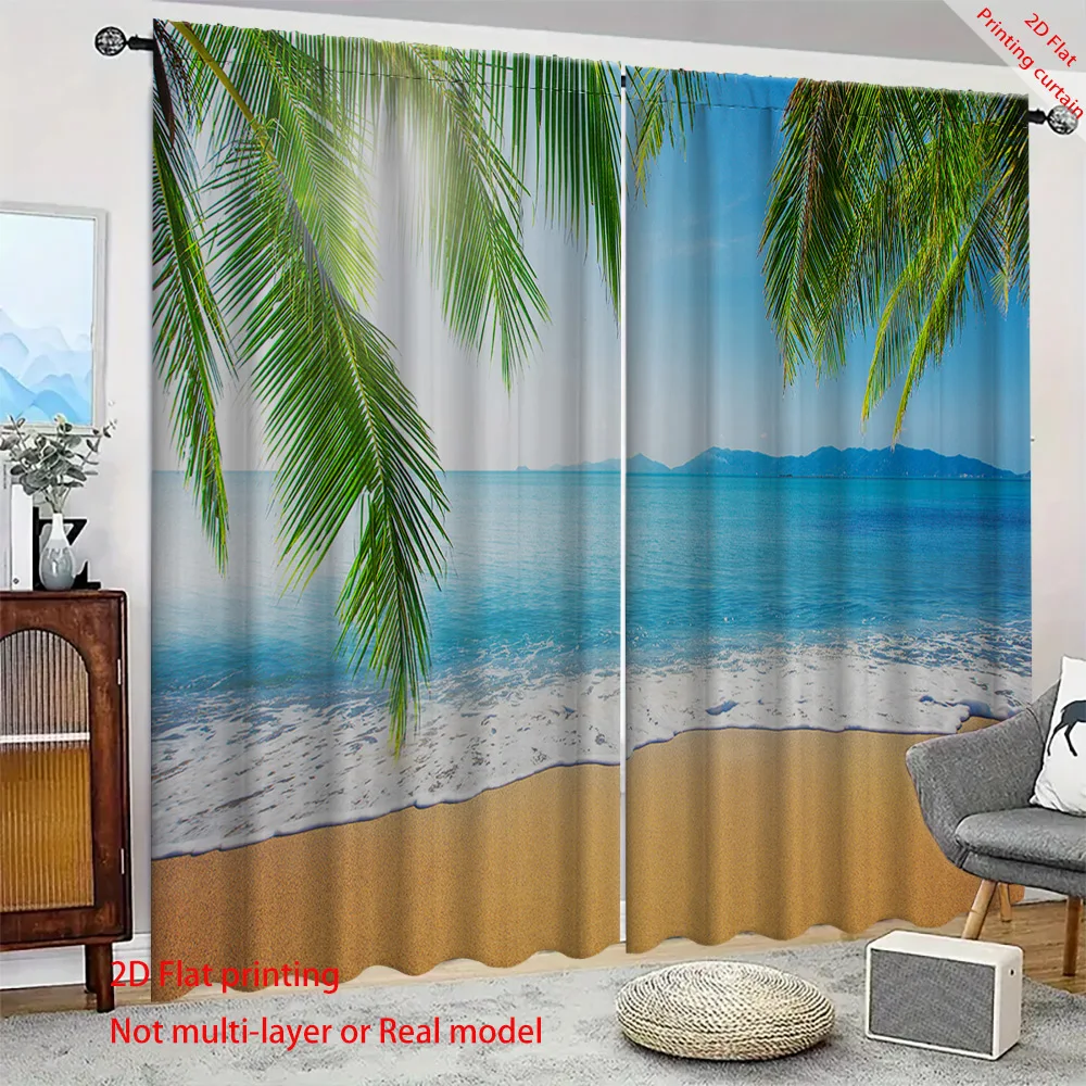 Ocean Coconut Tree Printed Aesthetic Home Decor Curtains for Bedroom Living Room Dormitory Office Sunshade Window Treatments