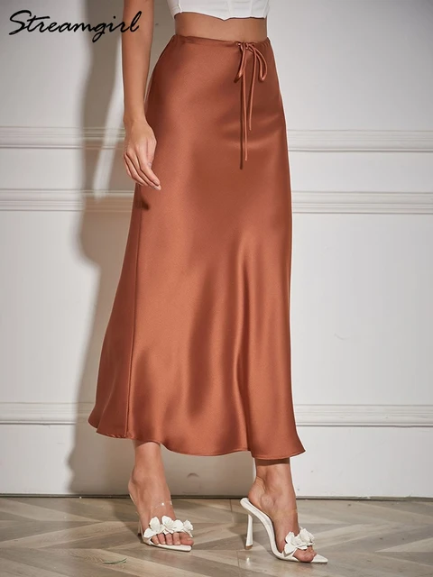 Calf length satin skirt hotsell
