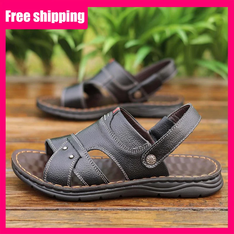 

Мужские сандалии для активного отдыха, нескользящие, удобные, повседневные, модные, из мягкой кожи, летние, легкие, спортивные, для мужчин среднего возраста