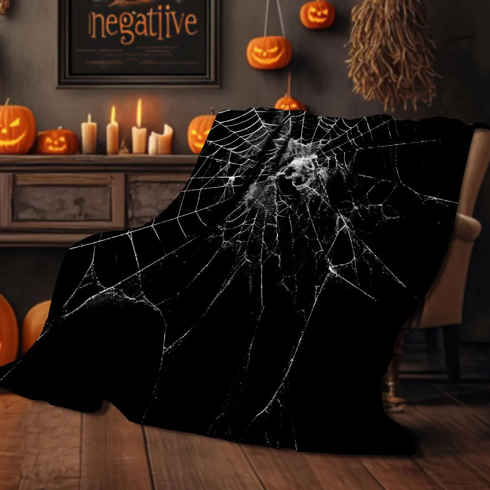 Halloween Throw Blanket Spooky Pumpkin Ghost Spider Web Witch Castle Print Flannel Blanket Soft Warm Sofa Bed Home Decor Holiday