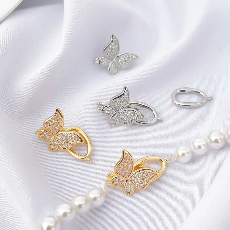 

1 Copper Inlaid Zirconium Butterfly Pearl Connection Buckle DIY Bracelet Necklace Accessories Jewelry Making Materials Wholesale