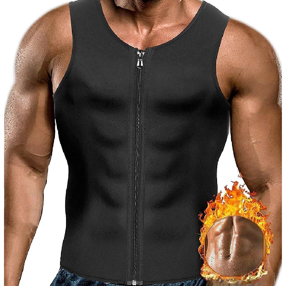 1PCS Men Neoprene Sauna Vest with Zipper, Hot Sweat Waist Trainer Corset, Body Shaper Tank Top Workout Shirt for Gym Fitness