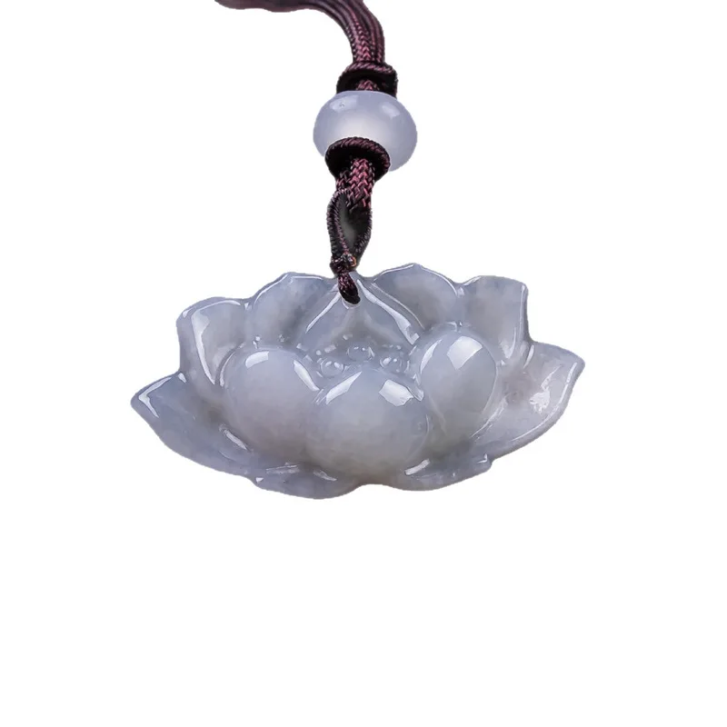 Natural Burmese A-grade jadeite three-dimensional lotus pendant, ice ornament, flower-shaped jade accessory for men and wom 5