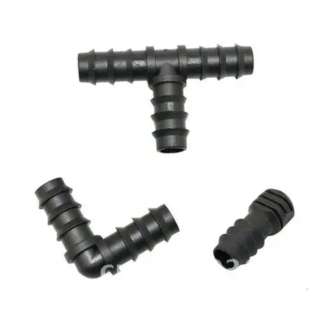 

Garden irrigation barbed tee water splitter elbow plug End 16mm hose 3-way hose 5pcs drip irrigation fittings