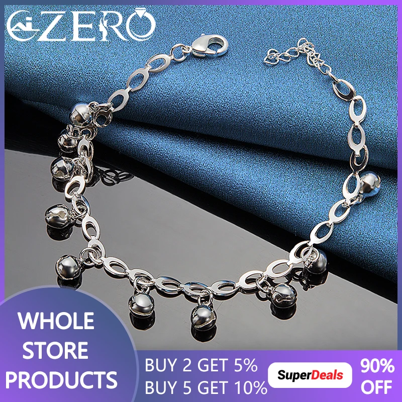 ALIZERO 925 Sterling Silver Bell Beads Bracelet Chain For Women Fashion Wedding Engagement Party Jewelry Girl Cute Accessories