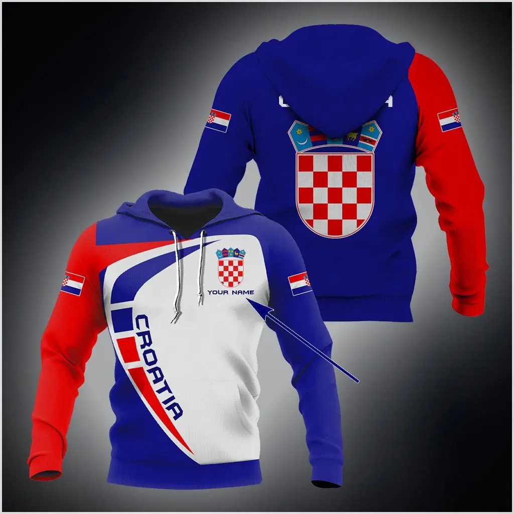 

Custom Name Croatia Emblem Sports Style Unisex Hoodies Loose Casual Fashion Sweatshirts Oversized Pullover Streetwear Tops