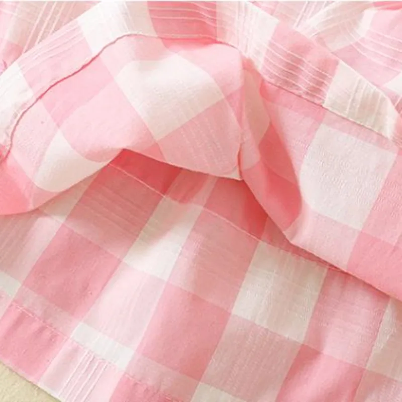 Plaid Fashion Princess Dress For Baby Girls Kids Boutique Clothing Pink Handmade Embroidery Dresses Children Flying Sleeve Frock