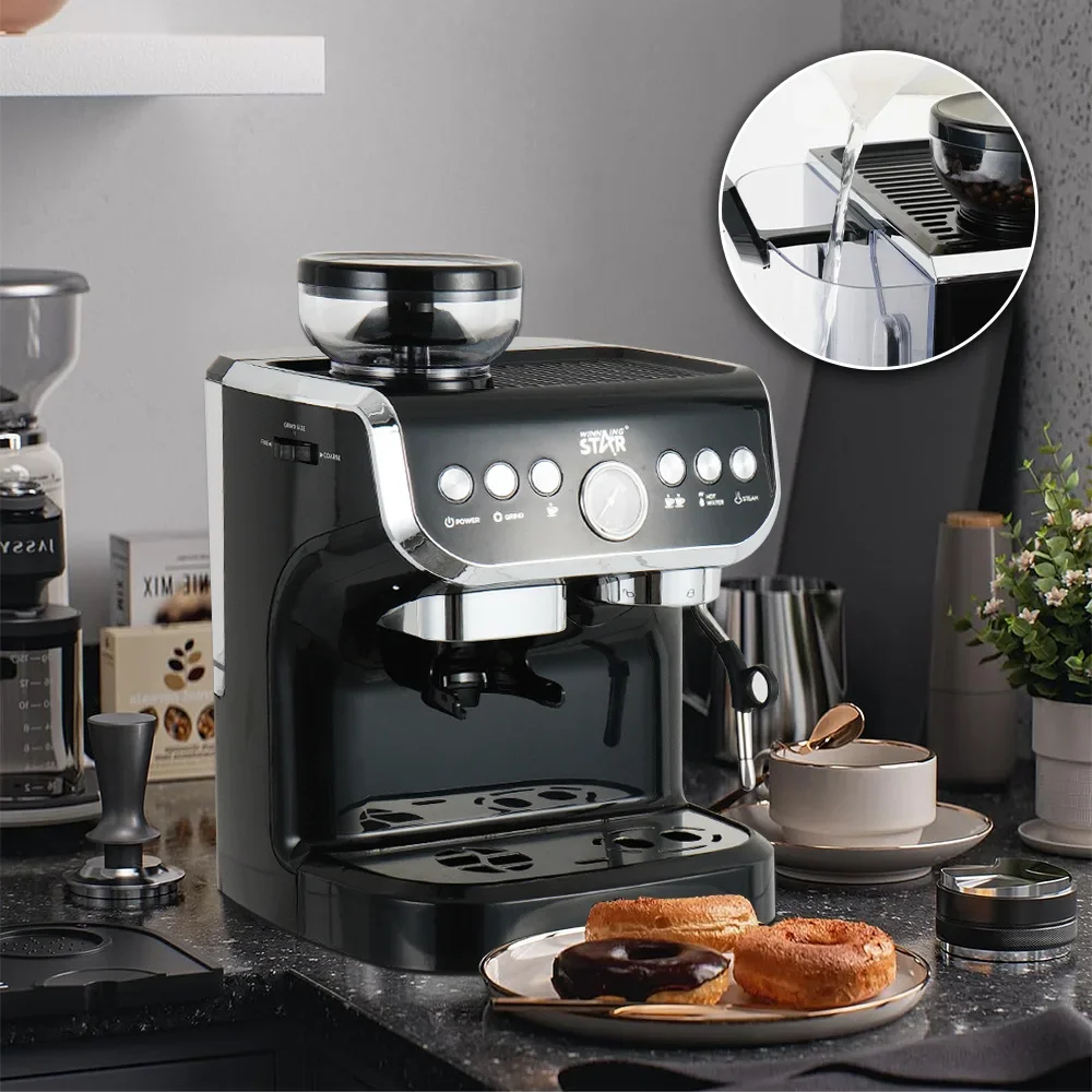 

Fully Automatic Espresso Coffee Machine with Grinder Home Coffee Maker Steam Milk Frother Adjustable Grind Settings