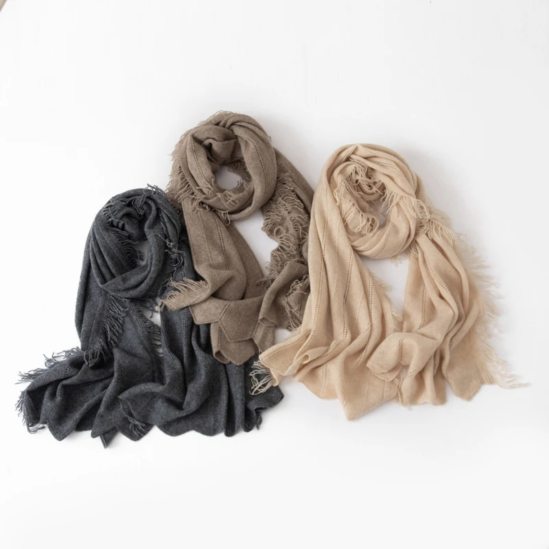 2025 Autumn Winter New 100% Cashmere Women's Scarf Tassel Shawl Dual-use Long Warm Solid Color Neck Warmer Versatile Trendy