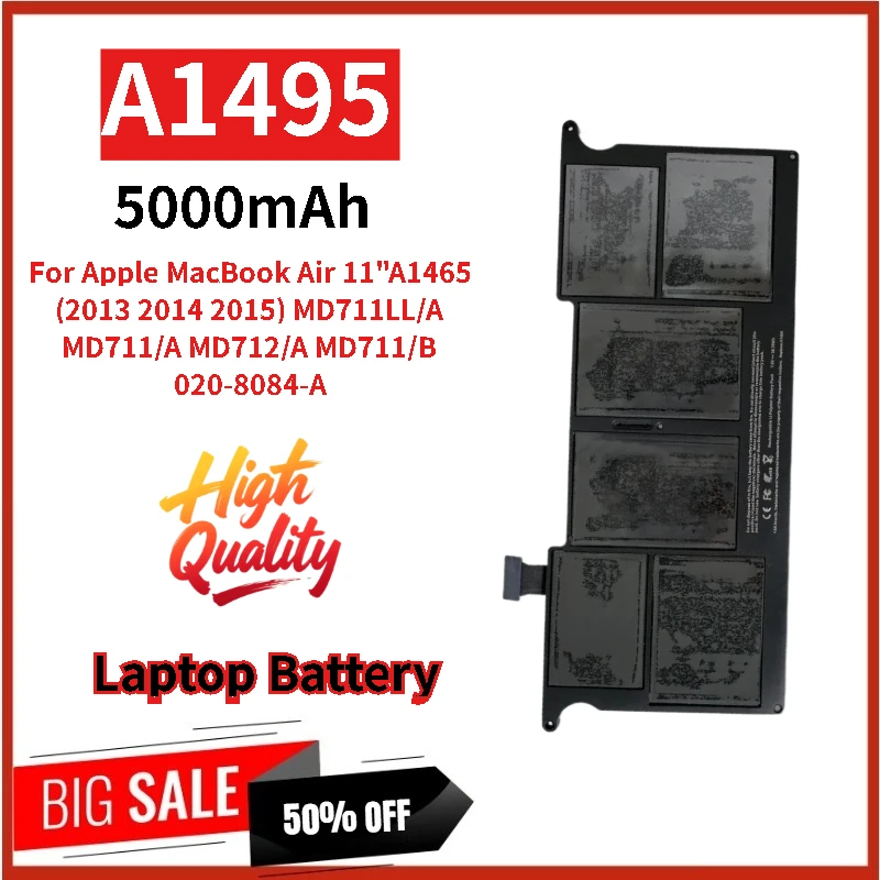 

100% New A1495 Laptop Battery 7.6V 5000mAh For Apple MacBook Air 11" A1465 (2013 2014 2015) MD711LL/A MD711/A MD712/A MD711/B