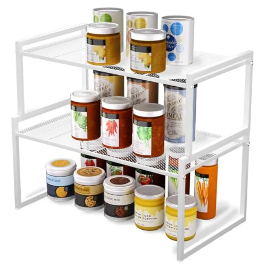 

Set of 2 Kitchen Cabinet Organizer Shelf Stackable Sturdy Metal Counter Countertop Pantry Storage Rack