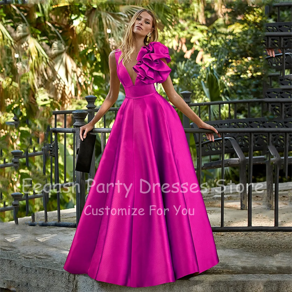 Fuchsia A Line Prom Gowns Satin Draped Long Women Party Dresses Formal Prom Evening Dress Special Occasion Outfits Customized