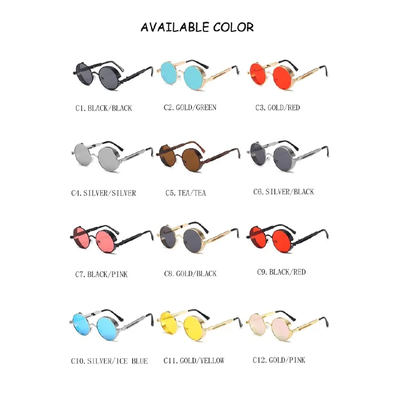 Metal Steampunk Sunglasses Men Women Fashion Round Glasses Brand Design Vintage Eyewear High Quality - view 4