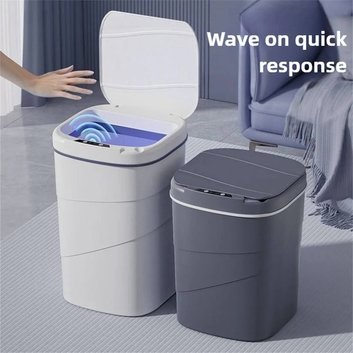 【Smart Accessories】 Smart Trash Can with Lid Infrared Sensor Hands-Free Silent Closing Rechargeable for Home Bathroom Kitchen Wh