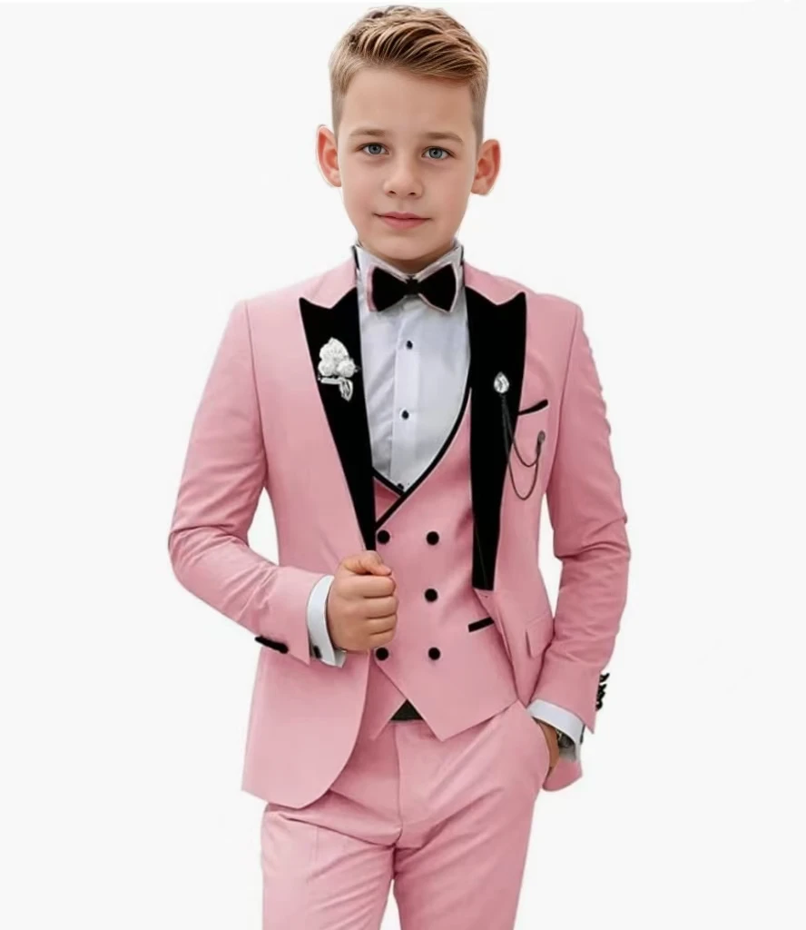 Boys\' Suit Formal Set For Child  Tuxedo Suit Peak Lapel  Slim Fit 3 Piece Party Blazer Set Elegant Kids Costume Prom  3-16 Years