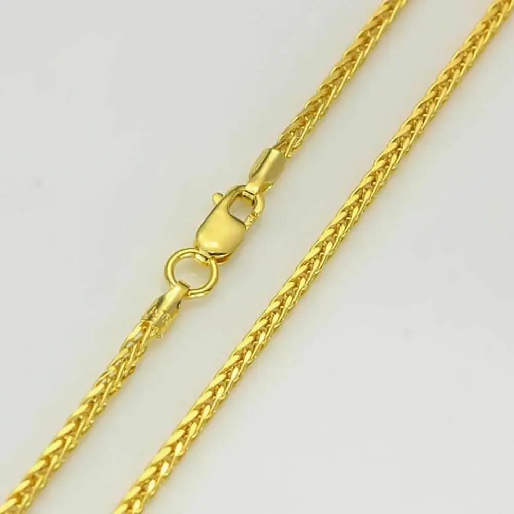 Pure 18K Yellow Gold 2mm Wheat Link Chain Necklace Men Women 20-22inch