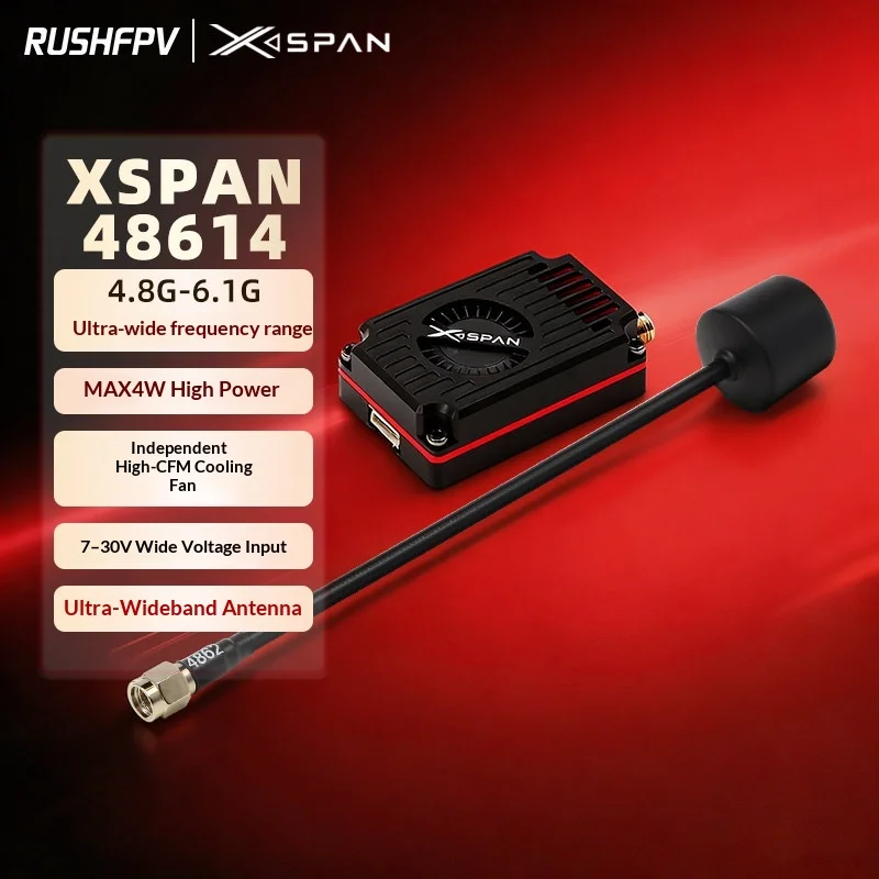 RUSHFPV XSPAN 4.8-6.1G MAX 4W Circular Polarized Antenna 7-30V Wide Voltage Input High Power VTX Video Transmitter Set for FPV