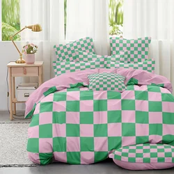 2/3pcs Duvet Cover Set, Pink And Green Checkered Print Washable Microfiber Bedding Set, Soft Comfortable Duvet Cover, For Bedroo