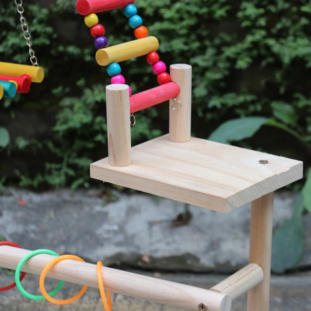 Parrots Playground Bird Perch Play Gym Stand Wooden Parrot Playstand With Ladder Swing Bird Toys For Parakeet Cockatiel Lovebird