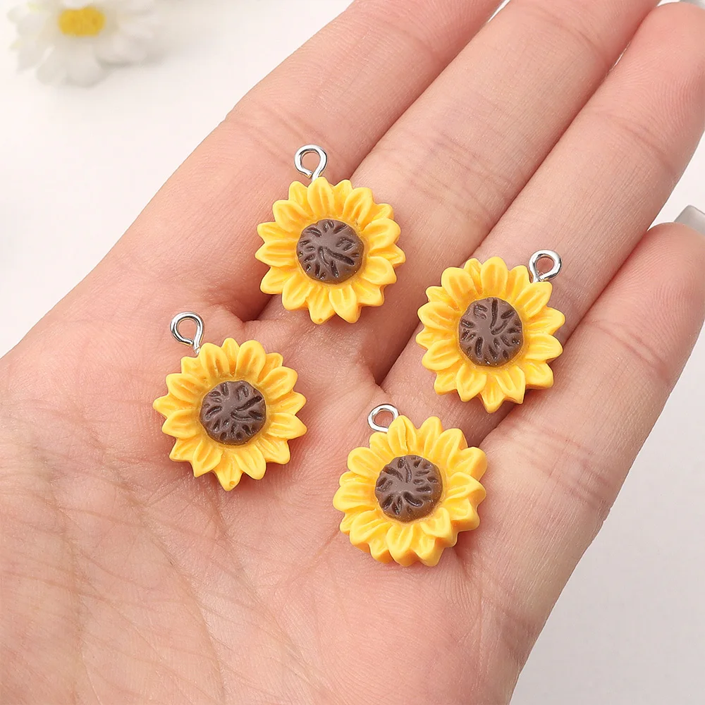6/15/25pcs Yellow Resin Sunflower Shaped Pendant Can Be Used for DIY Bracelet, Necklace, Earring, Jewelry Making