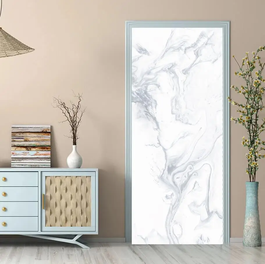 

customized door sticker White Marble pattern wallpaper living room door poster waterproof self-adhesive mural wall sticker