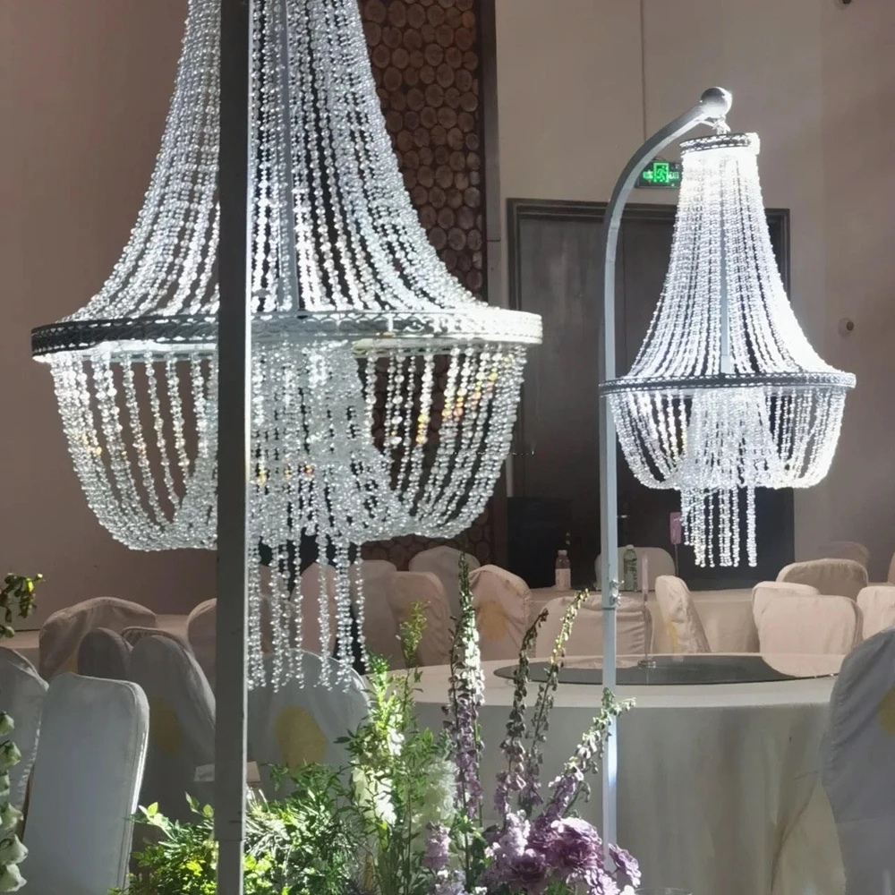 6pcs 150cm tall wireless led Acrylic Chandelier with Floor Metal Support for Weddings Aisle Centerpieces Decoration